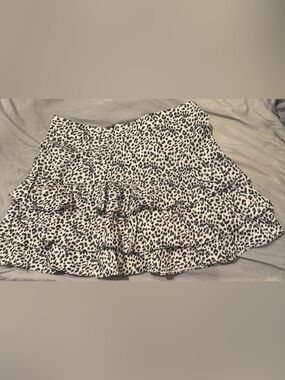SHEIN Black and White Leopard Print Ruffle Mini Skirt